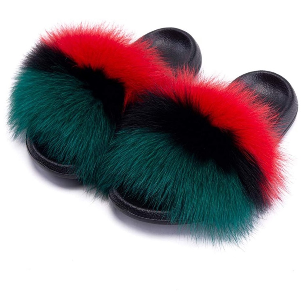 Kids trendy faux fur slides